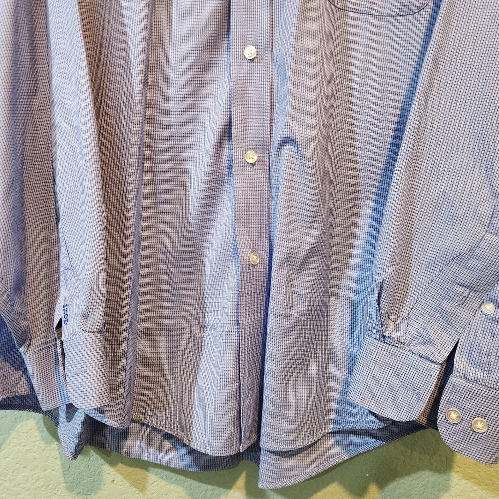 IZOD Button Up Shirt Mens large Blue White Plaid Houndstooth Long Sleeve Preppy - Picture 3 of 7